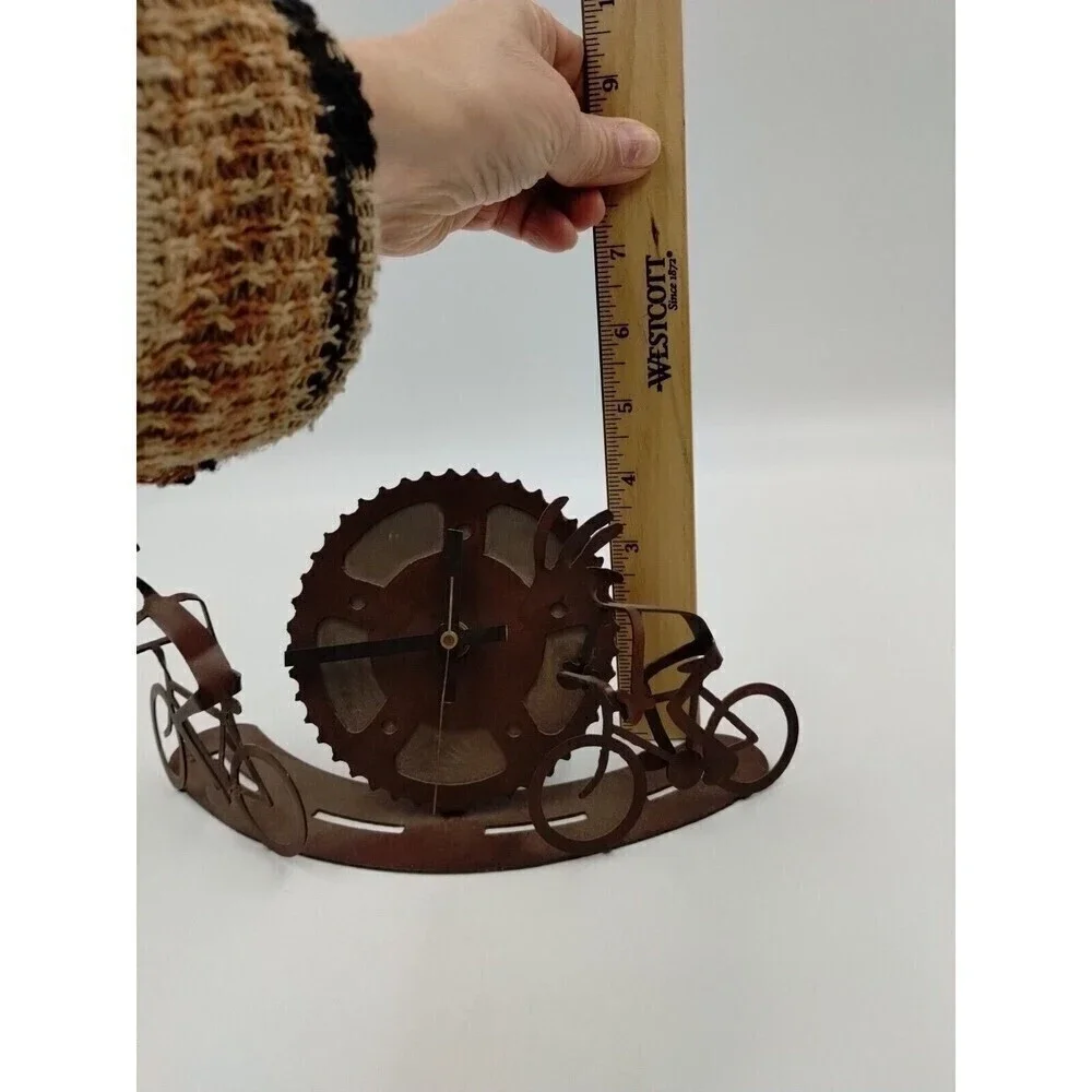 Desk, Mantle, Shelf Gear Gears Clock with Cyclists Bicycles Rust Look Steampunk